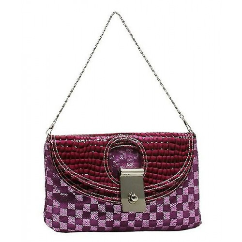 Evening Bag - Sequined Checker w/ Croc Embossed Dual Flap - Purple -BG-CE9913PL